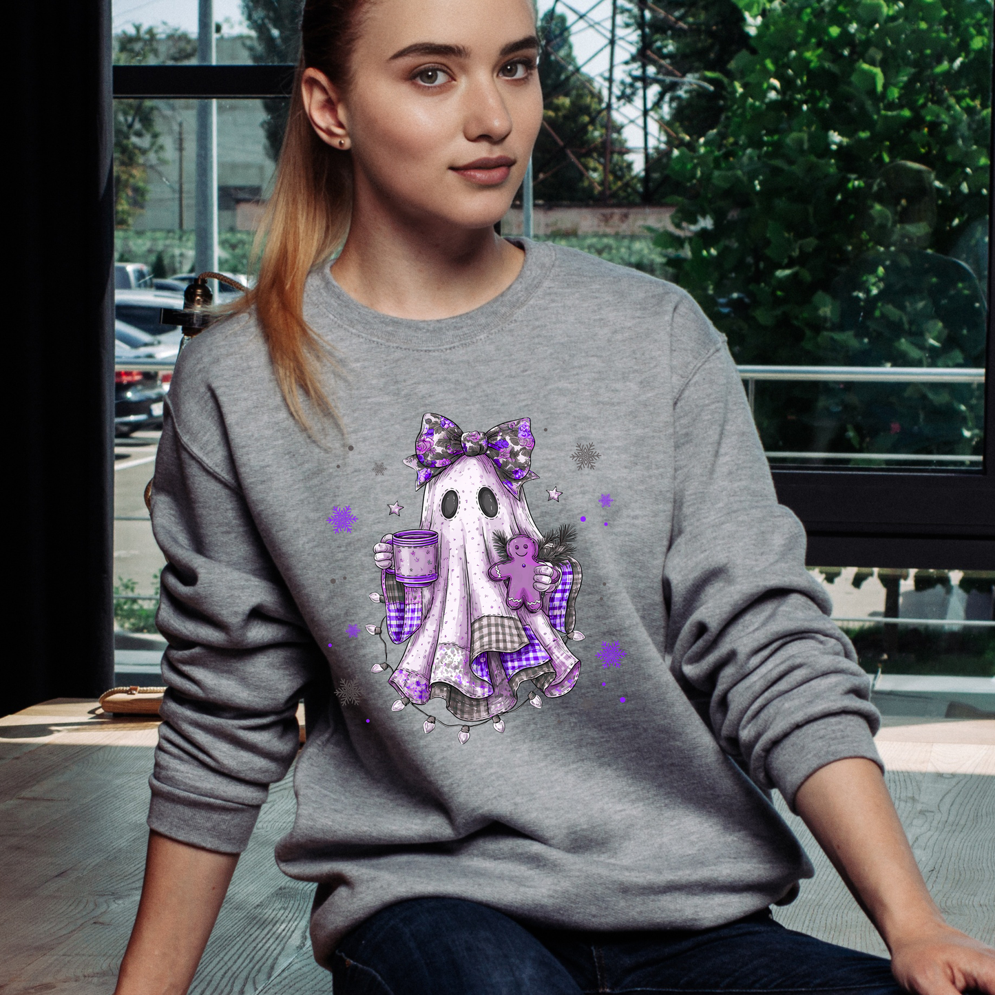 👻🎄 Christmas Ghost with Gingerbread Sweatshirt – Multiple Color Options! Kendra's Self-Made Originations