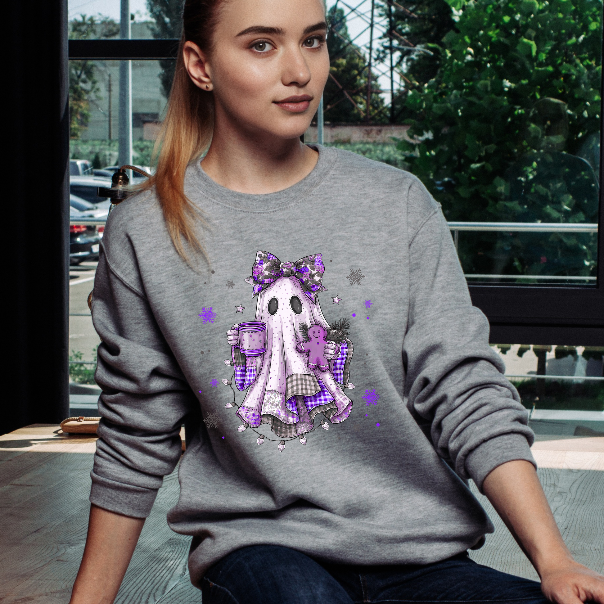👻🎄 Christmas Ghost with Gingerbread Sweatshirt – Multiple Color Options! Kendra's Self-Made Originations