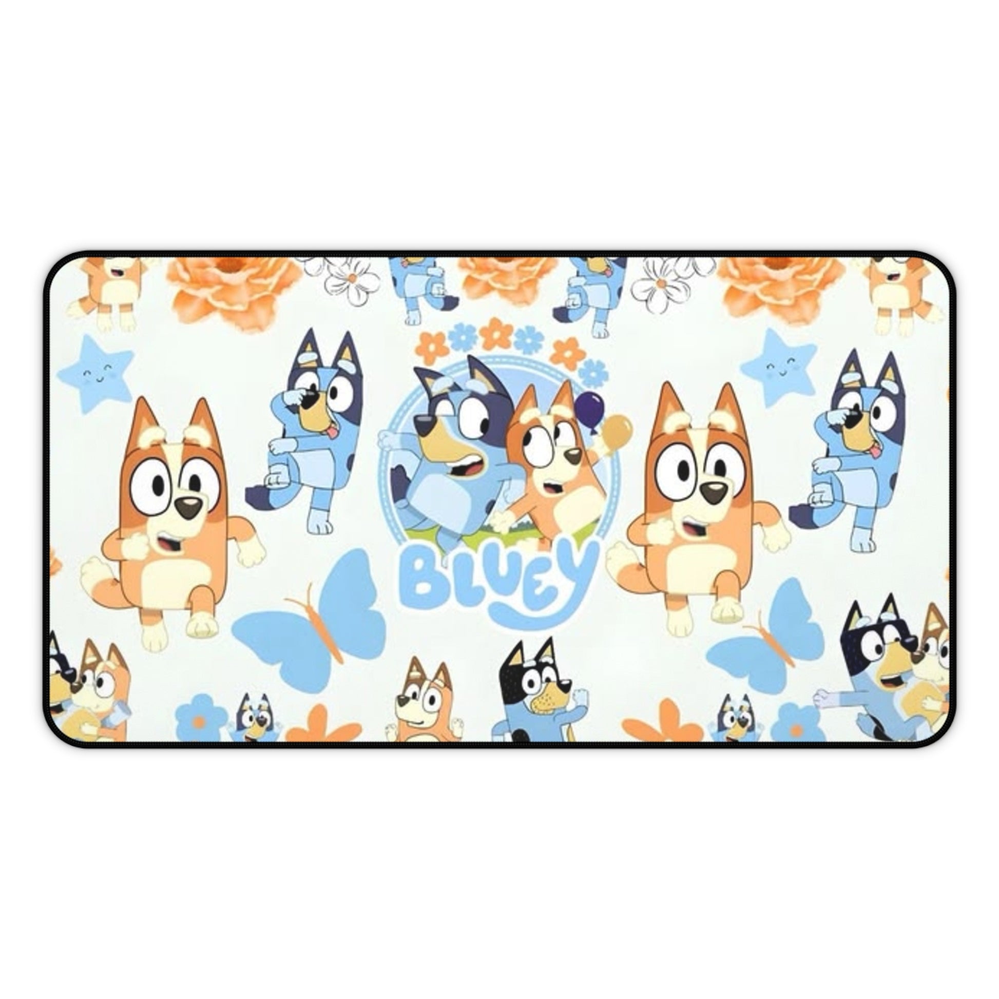 Bluey Pattern Desk Mat — Cute Bluey & Bandit Cartoon Mouse Pad for Kids Printify