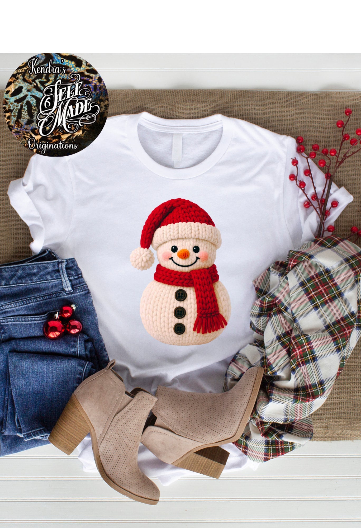 ☃️❄️ Chunky Knit Snowman Christmas T-Shirt – Cozy Winter Edition Kendra's Self-Made Originations