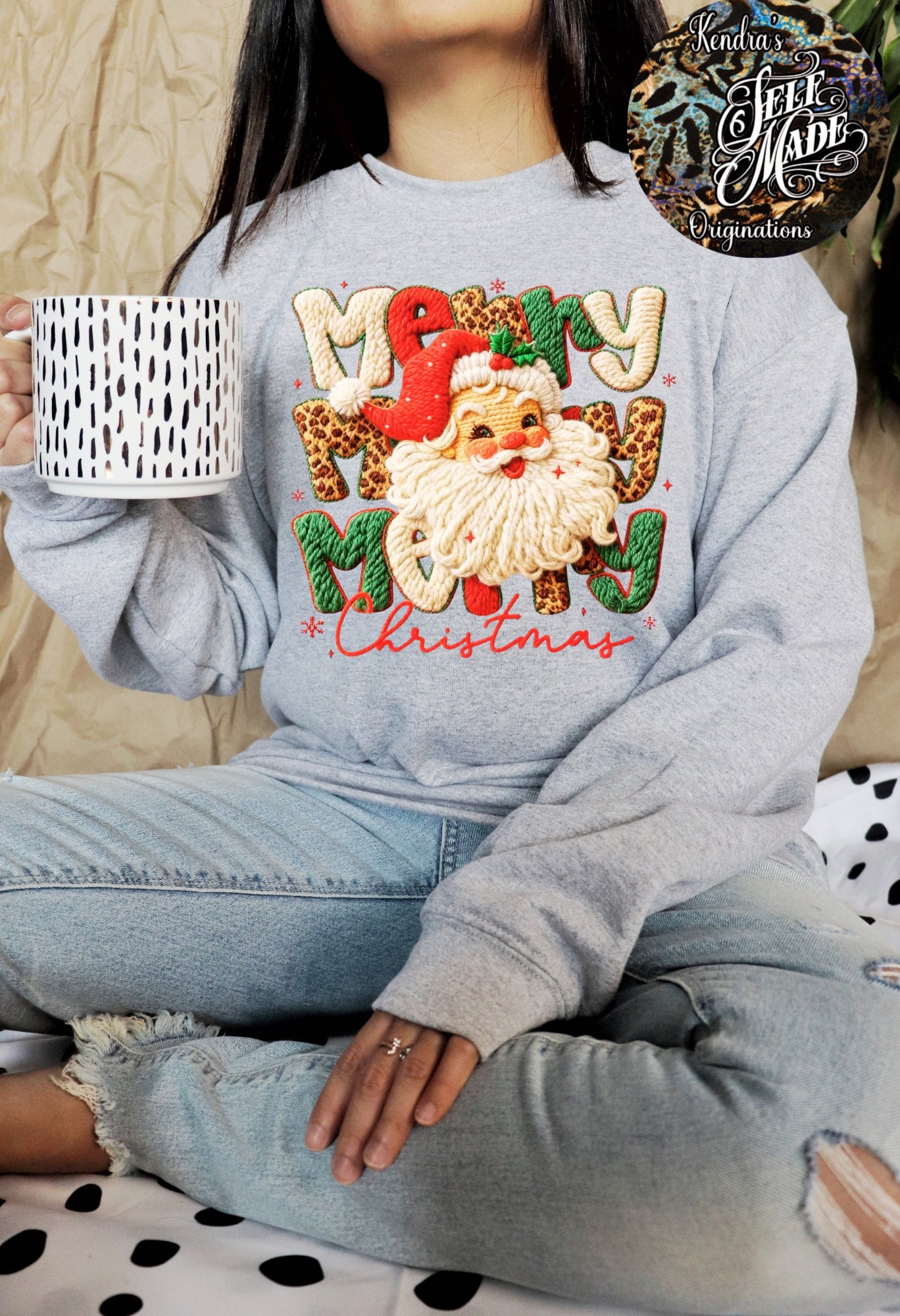 🎅✨ Chunky Knit “Merry Merry Merry Christmas” Sweatshirt – Vintage Santa Edition Kendra's Self-Made Originations