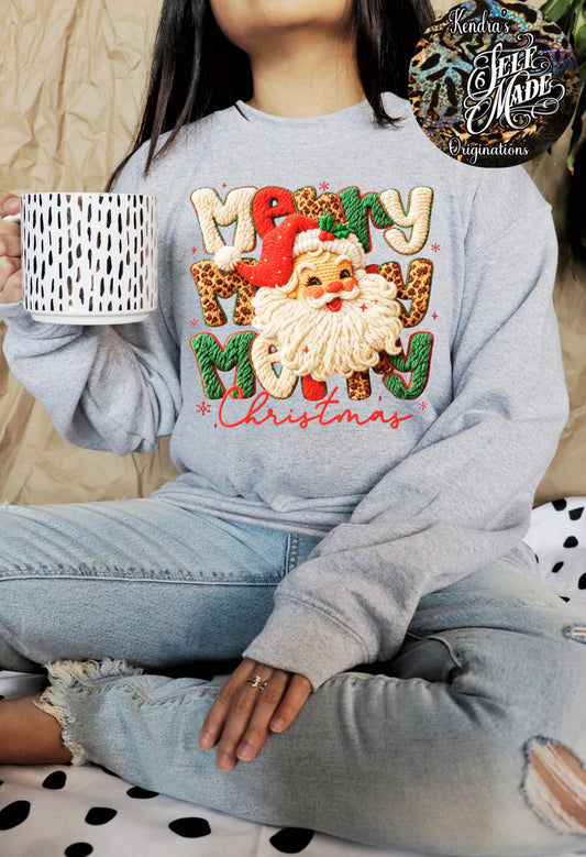 🎅✨ Chunky Knit “Merry Merry Merry Christmas” Sweatshirt – Vintage Santa Edition