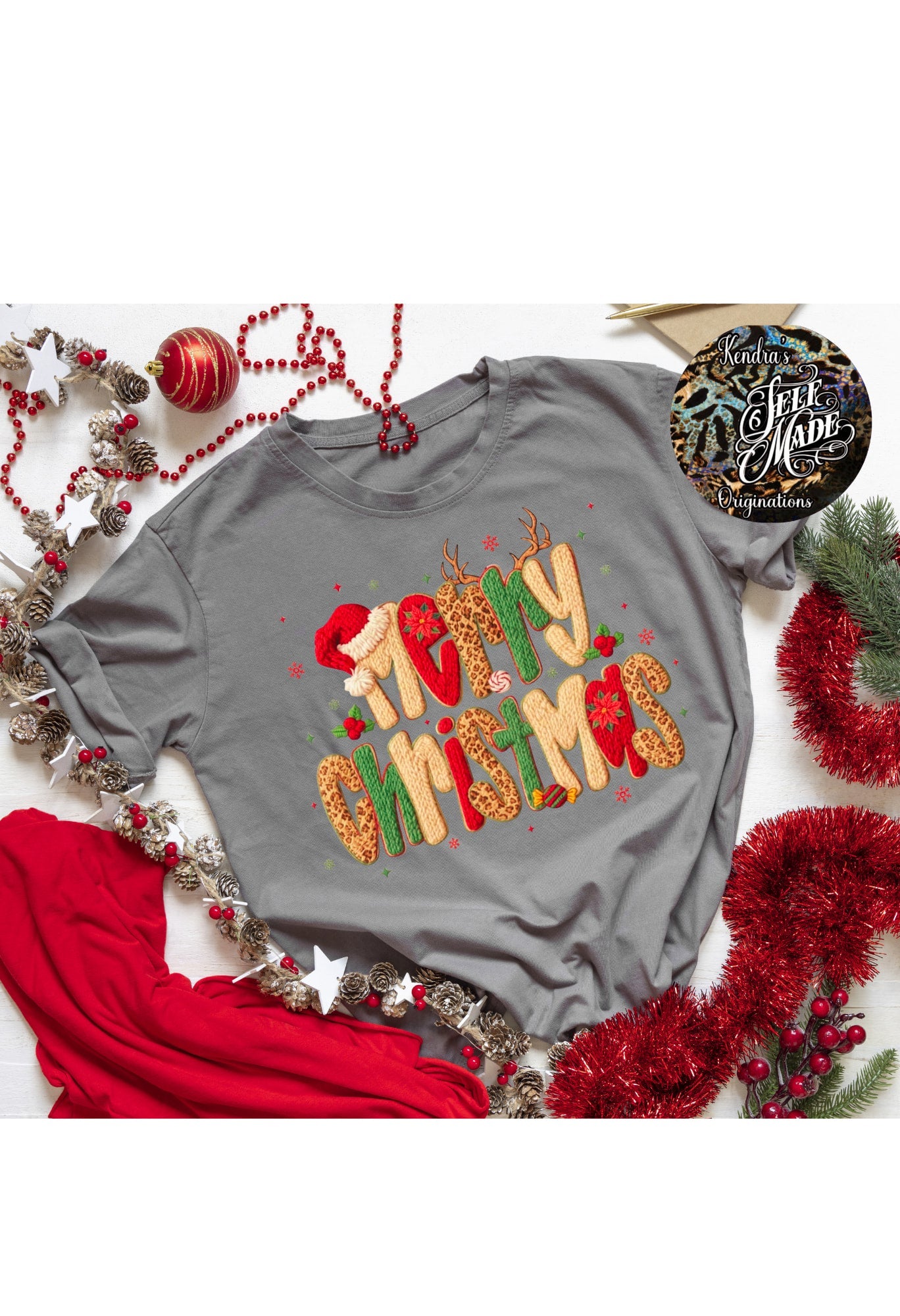 🎄✨ Chunky Knit “Merry Christmas” T-Shirt – Cozy Holiday Edition Kendra's Self-Made Originations