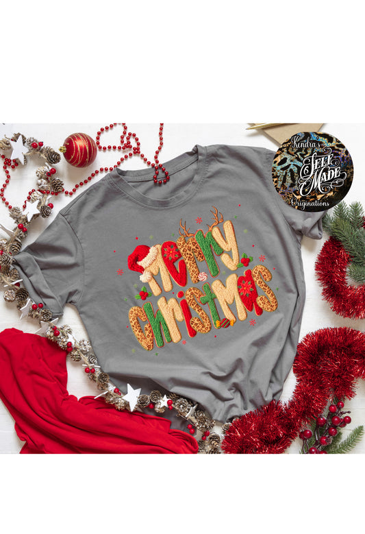 🎄✨ Chunky Knit “Merry Christmas” T-Shirt – Cozy Holiday Edition