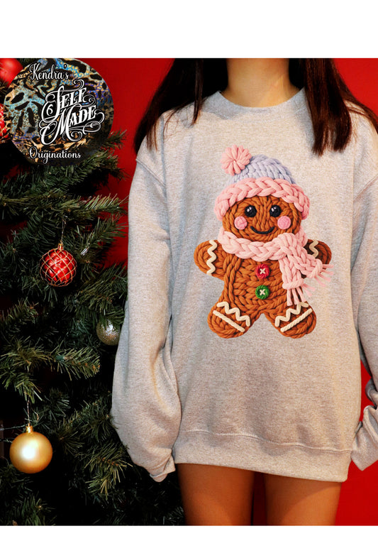 🍪💗 Chunky Knit Gingerbread Girl Christmas Sweatshirt – Cozy Holiday Style