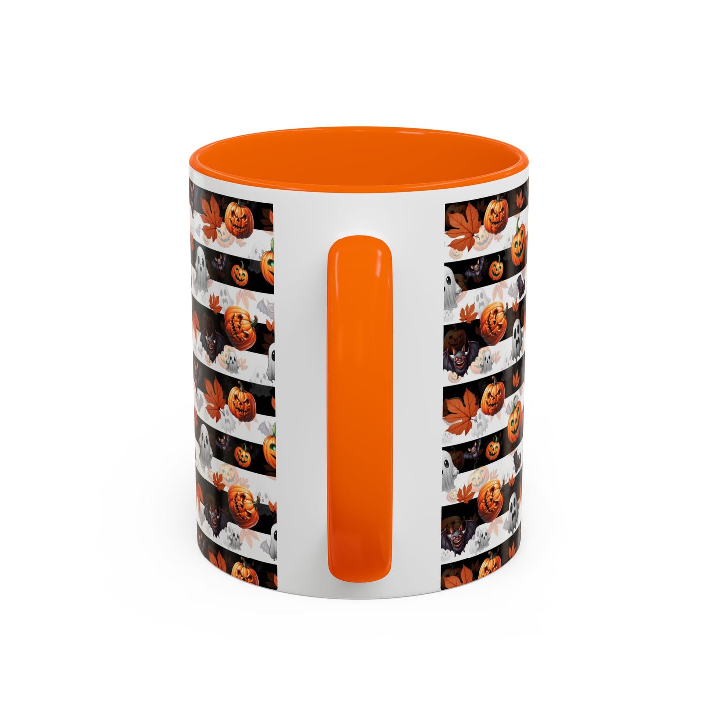 Halloween Striped Ghost & Jack-O'-Lantern Accent Coffee Mug (11/15oz) Printify