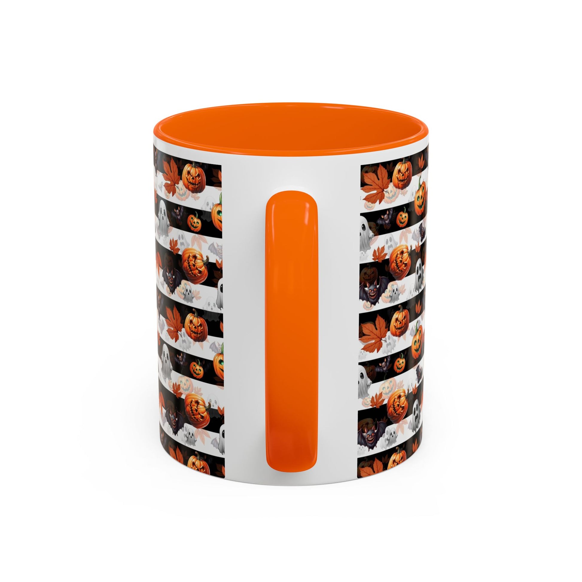 Halloween Striped Ghost & Jack-O'-Lantern Accent Coffee Mug (11/15oz) Printify