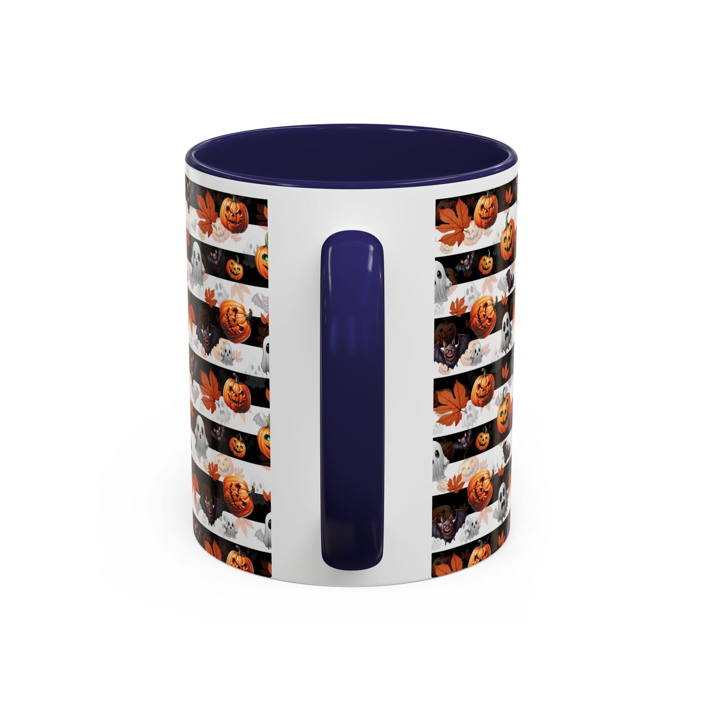 Halloween Striped Ghost & Jack-O'-Lantern Accent Coffee Mug (11/15oz) Printify