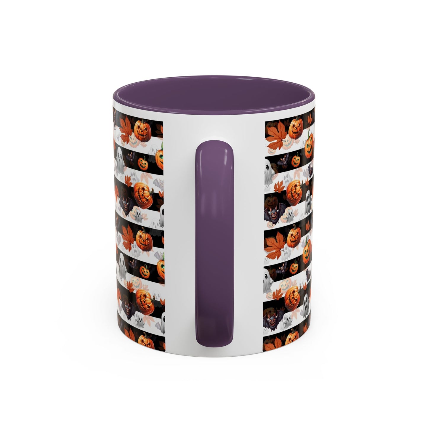 Halloween Striped Ghost & Jack-O'-Lantern Accent Coffee Mug (11/15oz) Printify