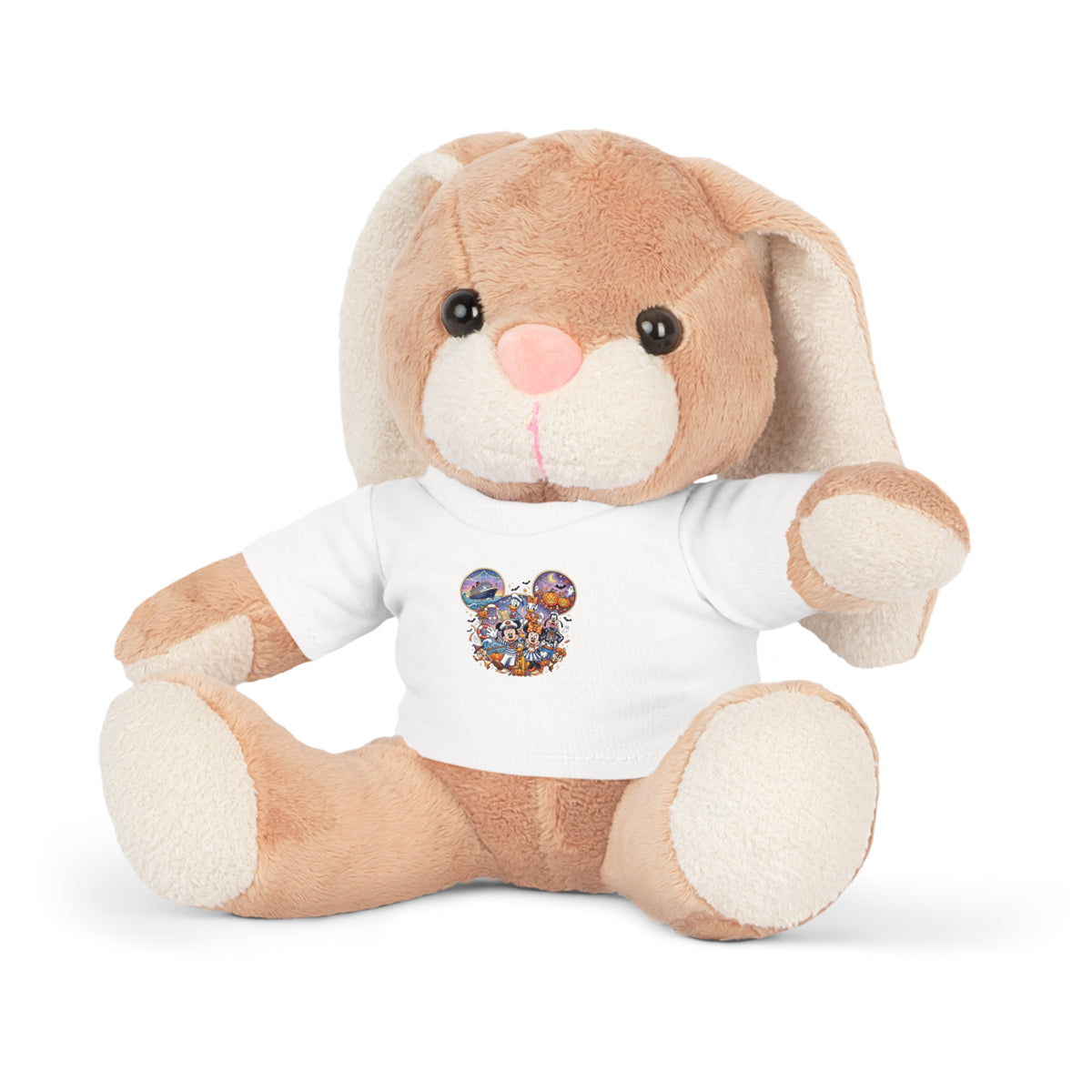 Stuffed Bear with Graphic Tee — Cute Mickey Collage Plush Toy Printify