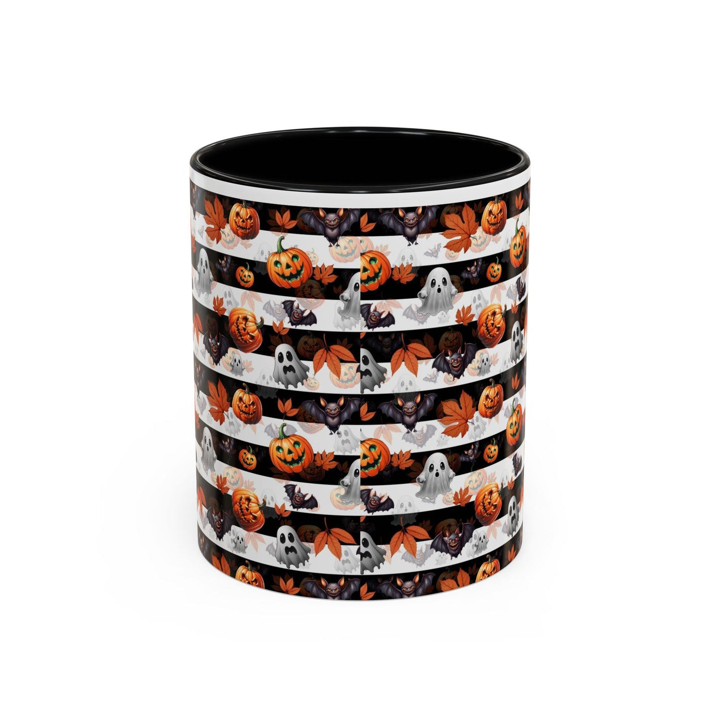 Halloween Striped Ghost & Jack-O'-Lantern Accent Coffee Mug (11/15oz) Printify