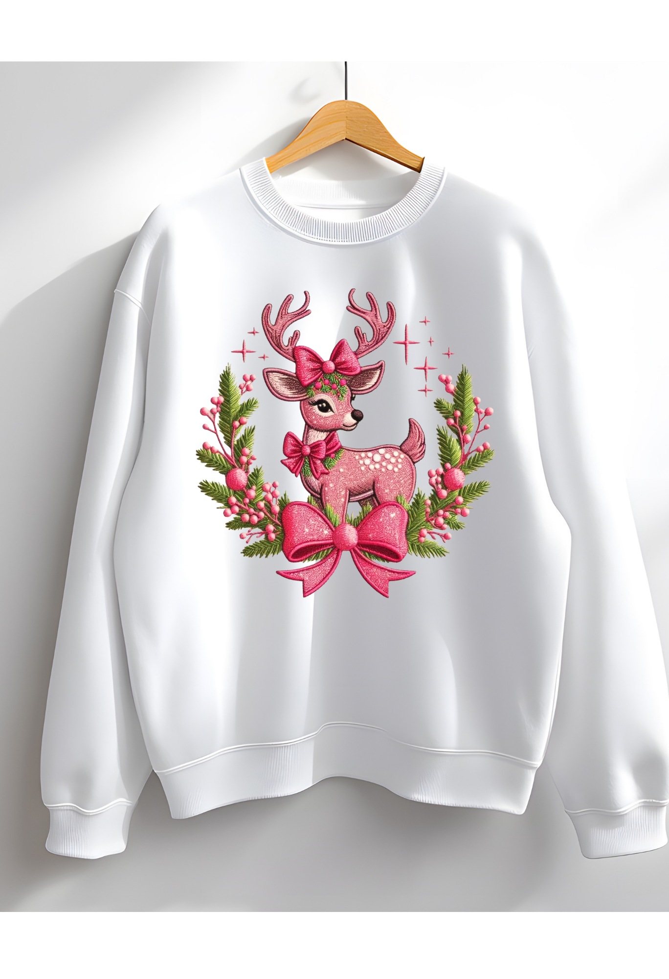 ✨ Pink Christmas Deer Sweatshirt – Cozy, Cute & Festive ✨ Kendra's Self-Made Originations