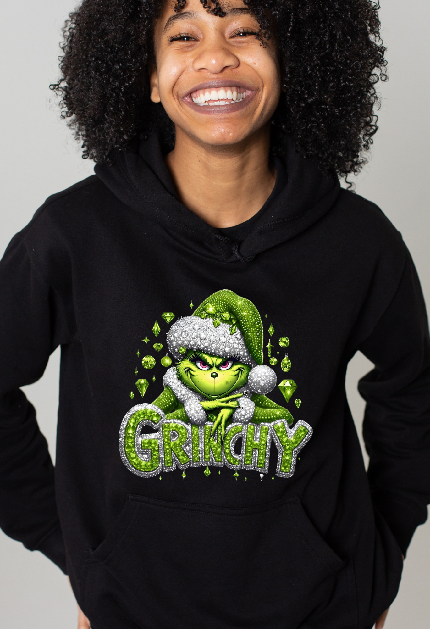 ✨ Grinchy Rhinestone Hoodie – Holiday Sparkle Edition ✨ Kendra's Self-Made Originations
