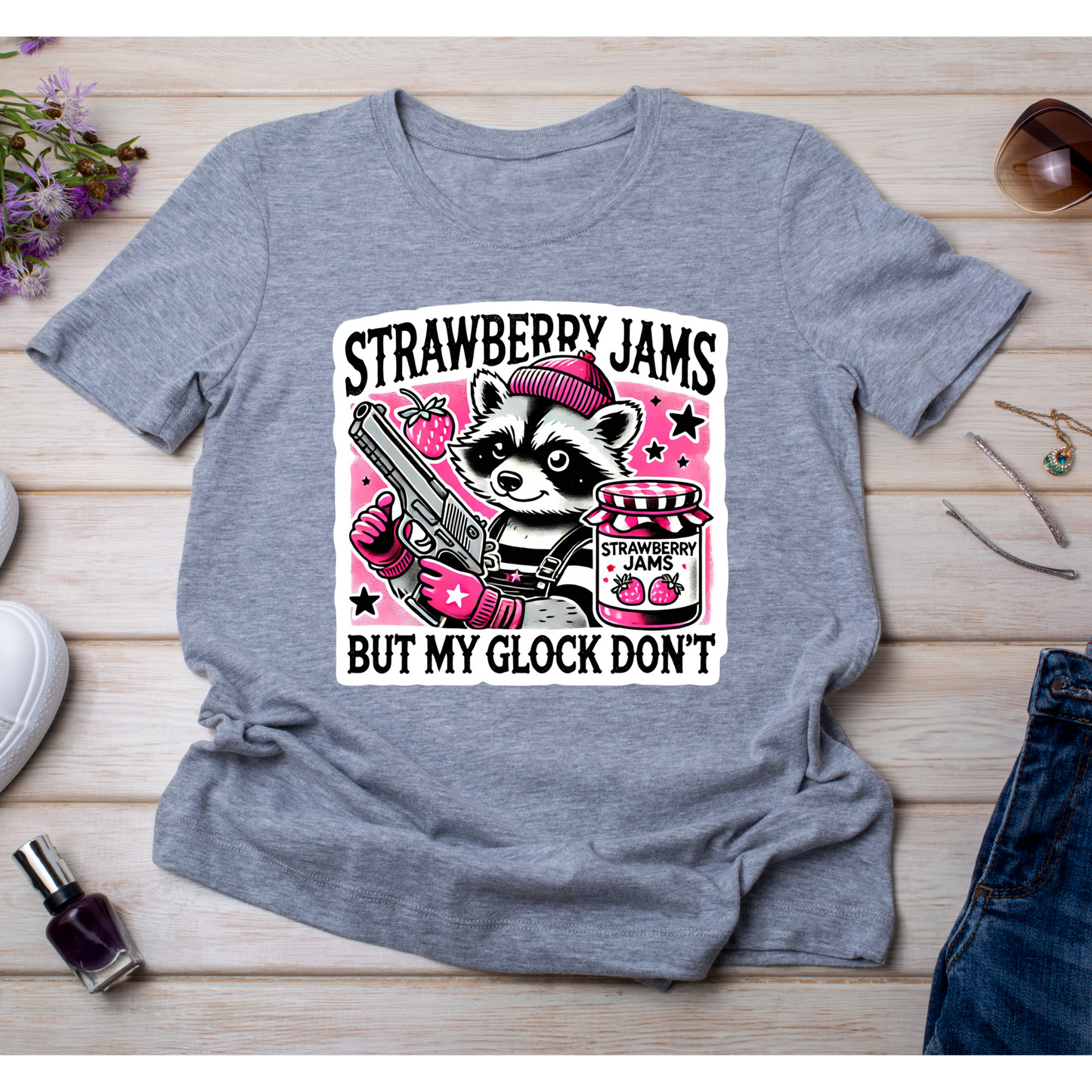 🍓 Strawberry Jams But My Glock Don’t Graphic Tee Kendra's Self-Made Originations