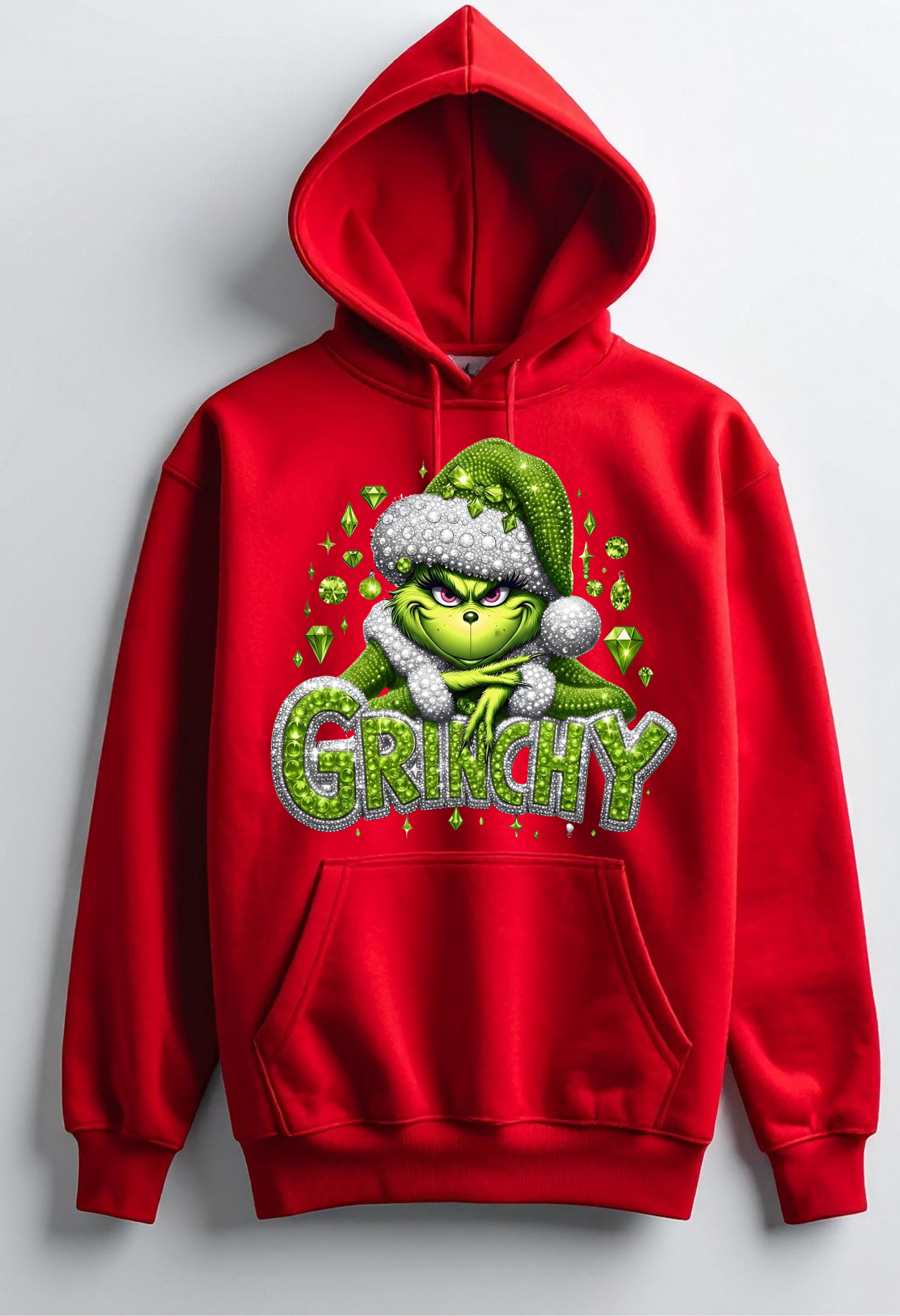✨ Grinchy Rhinestone Hoodie – Holiday Sparkle Edition ✨ Kendra's Self-Made Originations