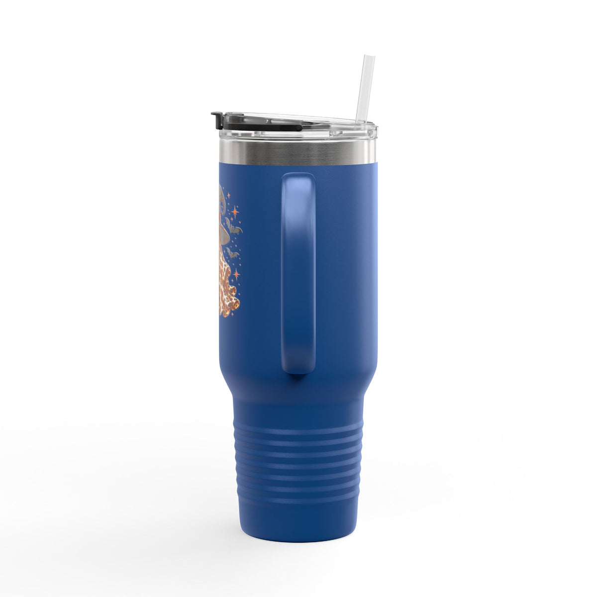 40oz Insulated Travel Mug — Leopard Print Ghost with Witch Hat Halloween Tumbler Printify