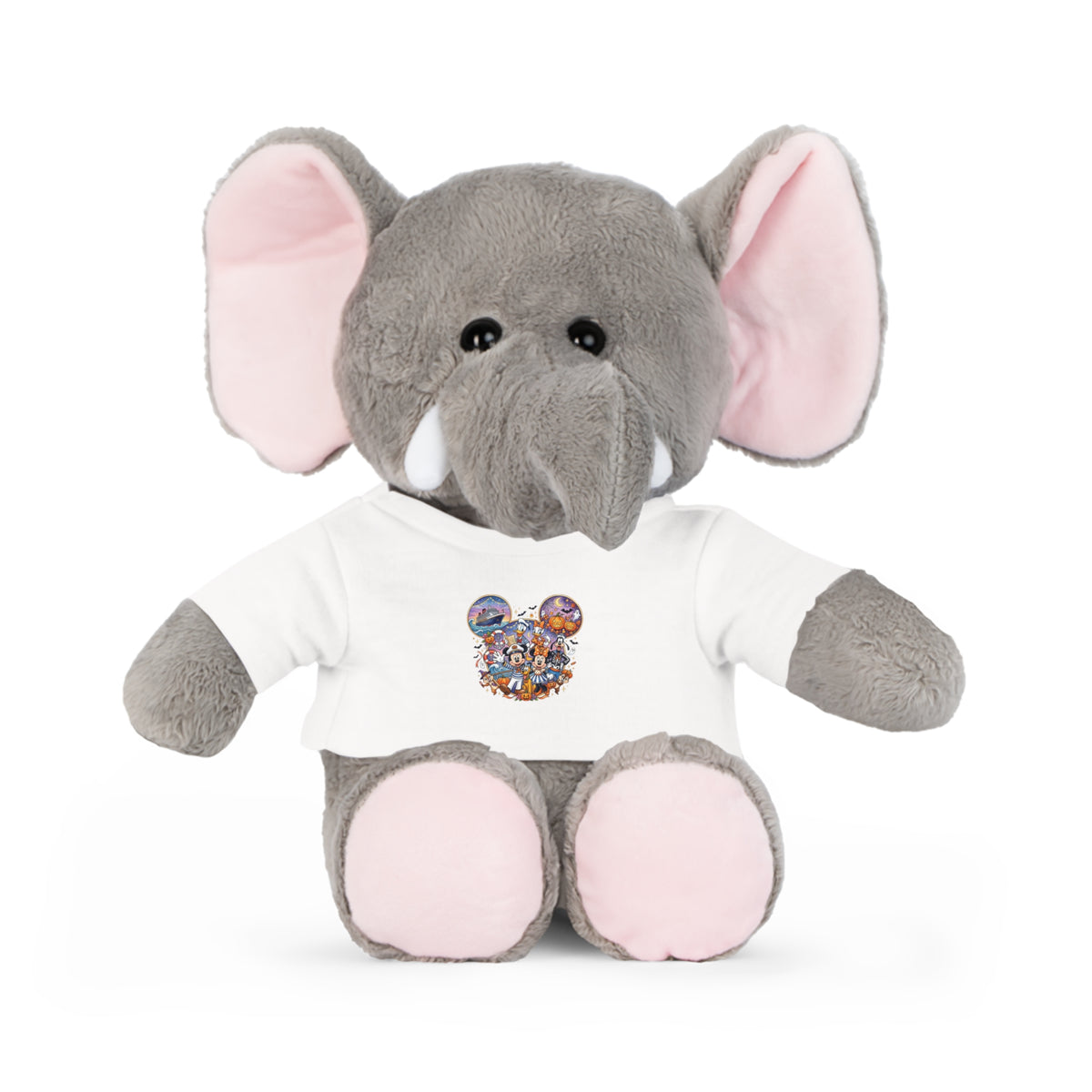 Stuffed Bear with Graphic Tee — Cute Mickey Collage Plush Toy Printify