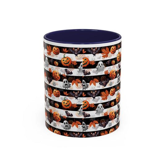 Halloween Striped Ghost & Jack-O'-Lantern Accent Coffee Mug (11/15oz) Printify