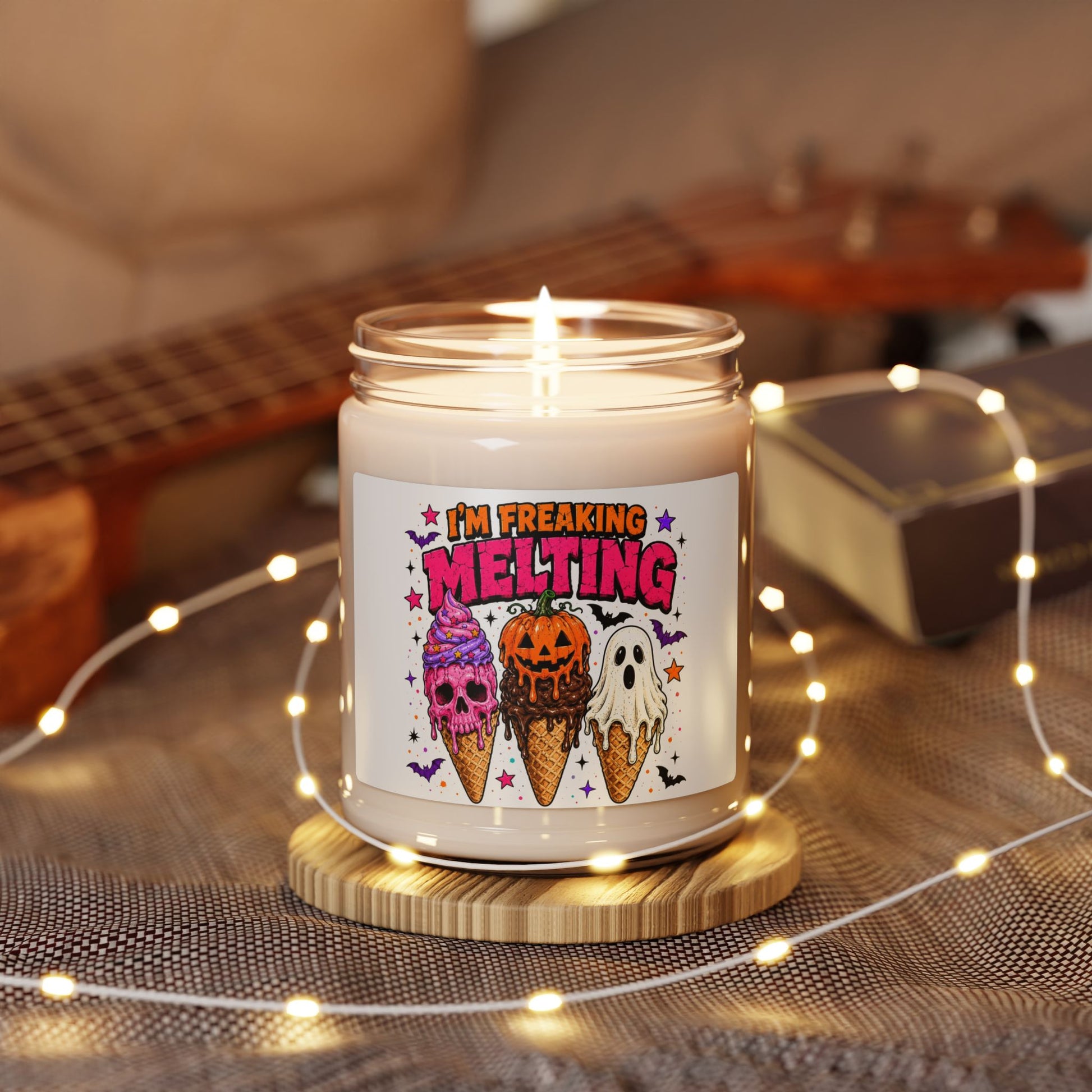 Halloween 'I'm Freaking Melting' Soy Candle - Spooky Ice Cream Pumpkin Ghost Scented Jar (9 oz) Printify