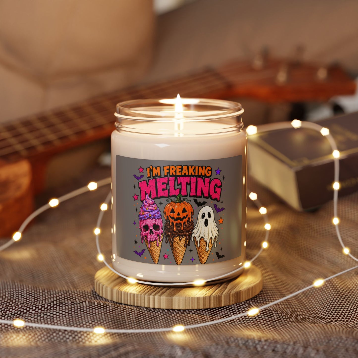 Halloween 'I'm Freaking Melting' Soy Candle - Spooky Ice Cream Pumpkin Ghost Scented Jar (9 oz) Printify