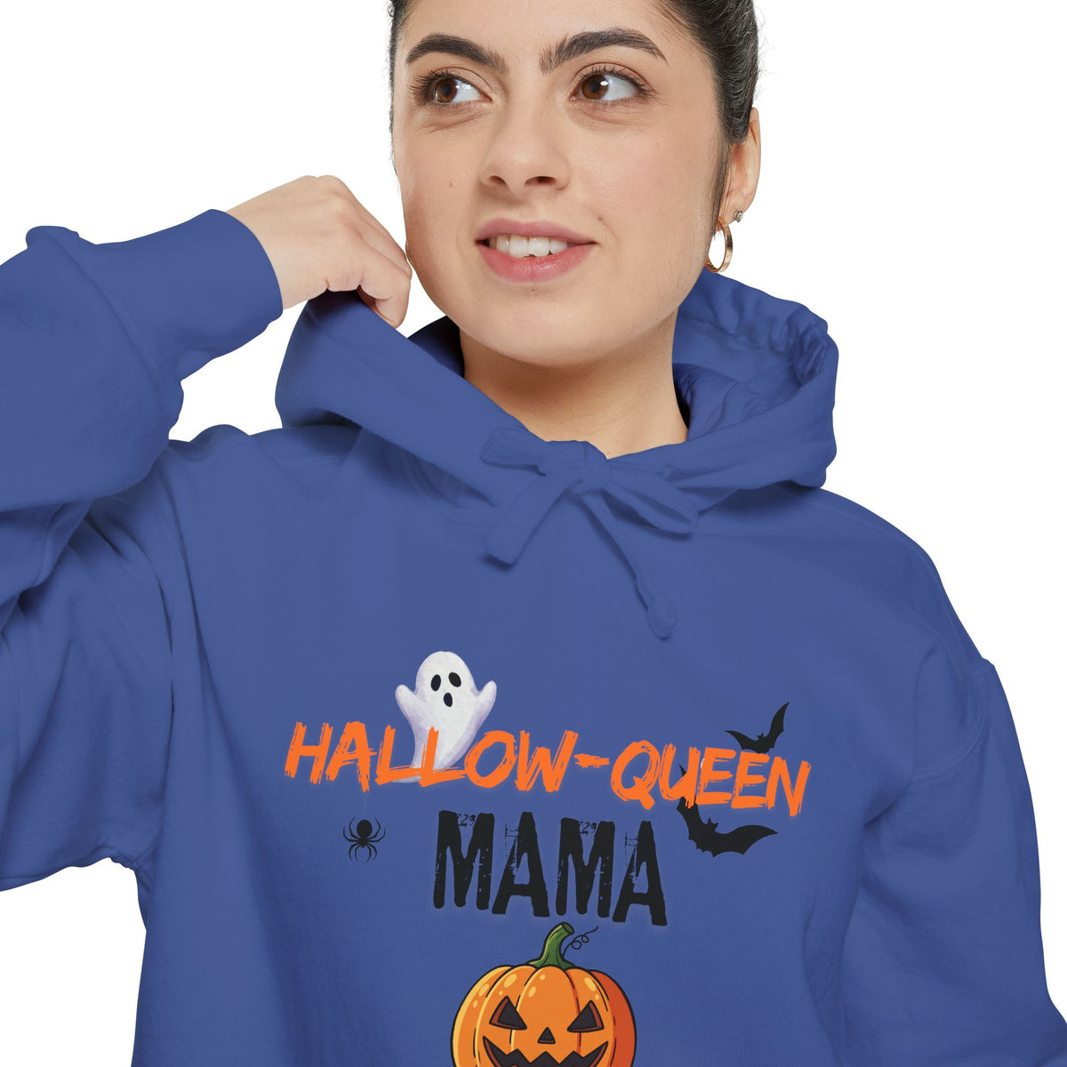 Hallow-Queen Mama Hoodie — Embroidered - Halloween Pumpkin Mom Sweatshirt Printify