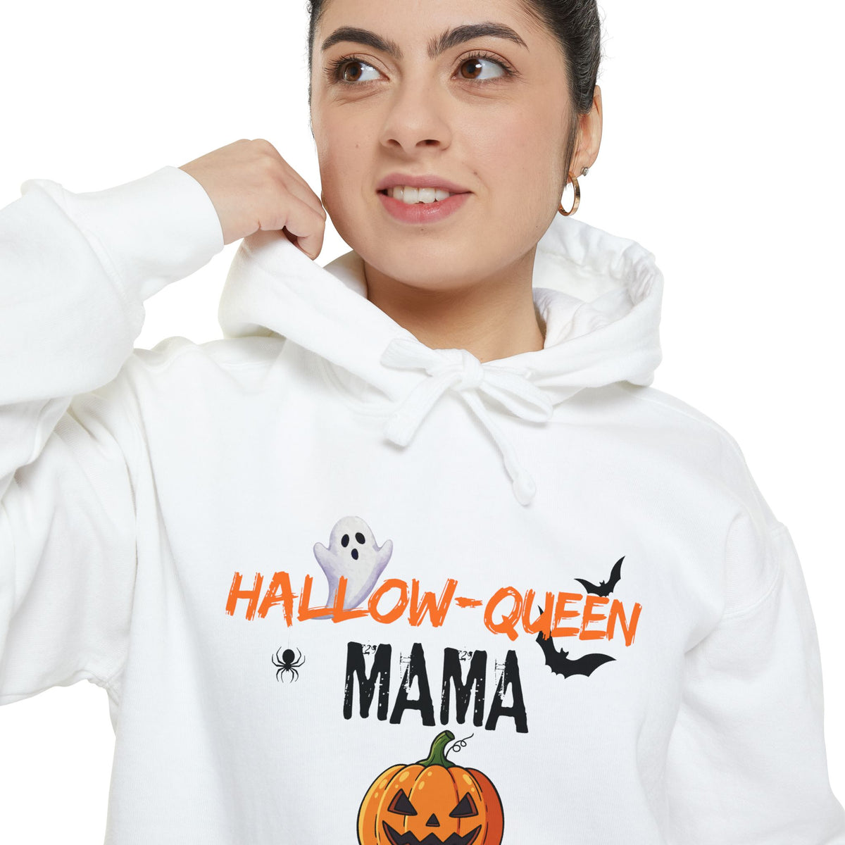 Hallow-Queen Mama Hoodie — Embroidered - Halloween Pumpkin Mom Sweatshirt Printify