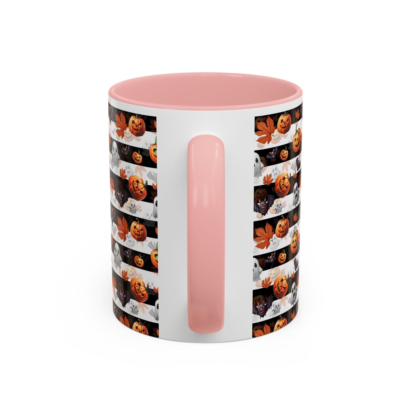 Halloween Striped Ghost & Jack-O'-Lantern Accent Coffee Mug (11/15oz) Printify
