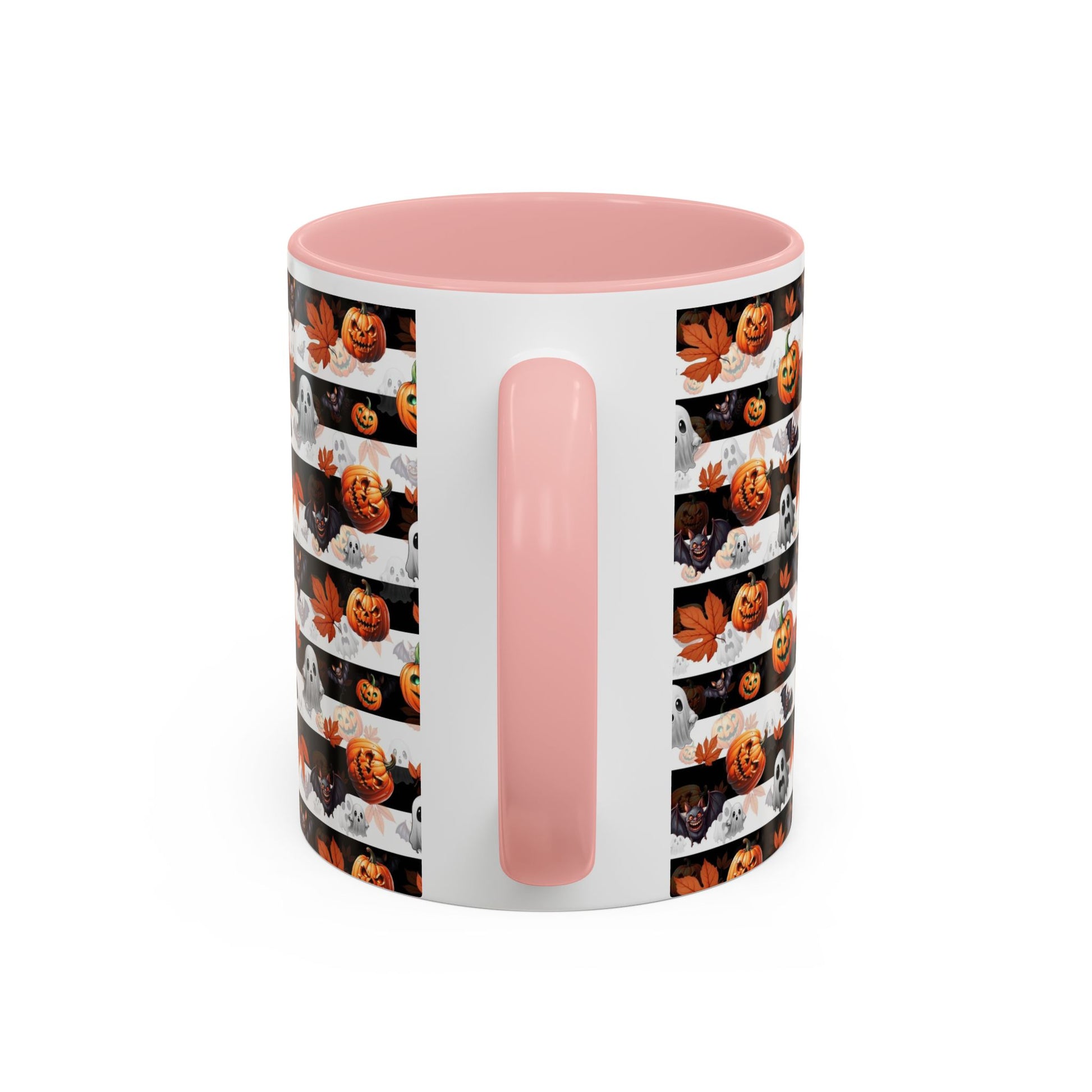 Halloween Striped Ghost & Jack-O'-Lantern Accent Coffee Mug (11/15oz) Printify
