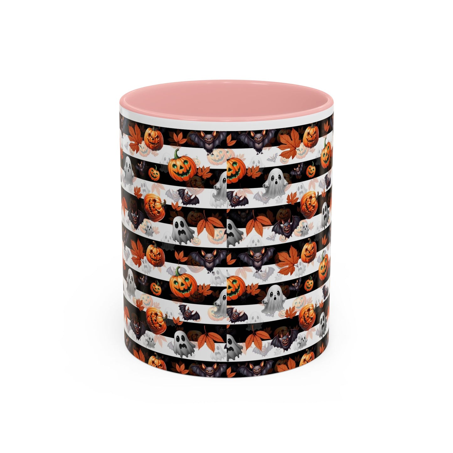 Halloween Striped Ghost & Jack-O'-Lantern Accent Coffee Mug (11/15oz) Printify