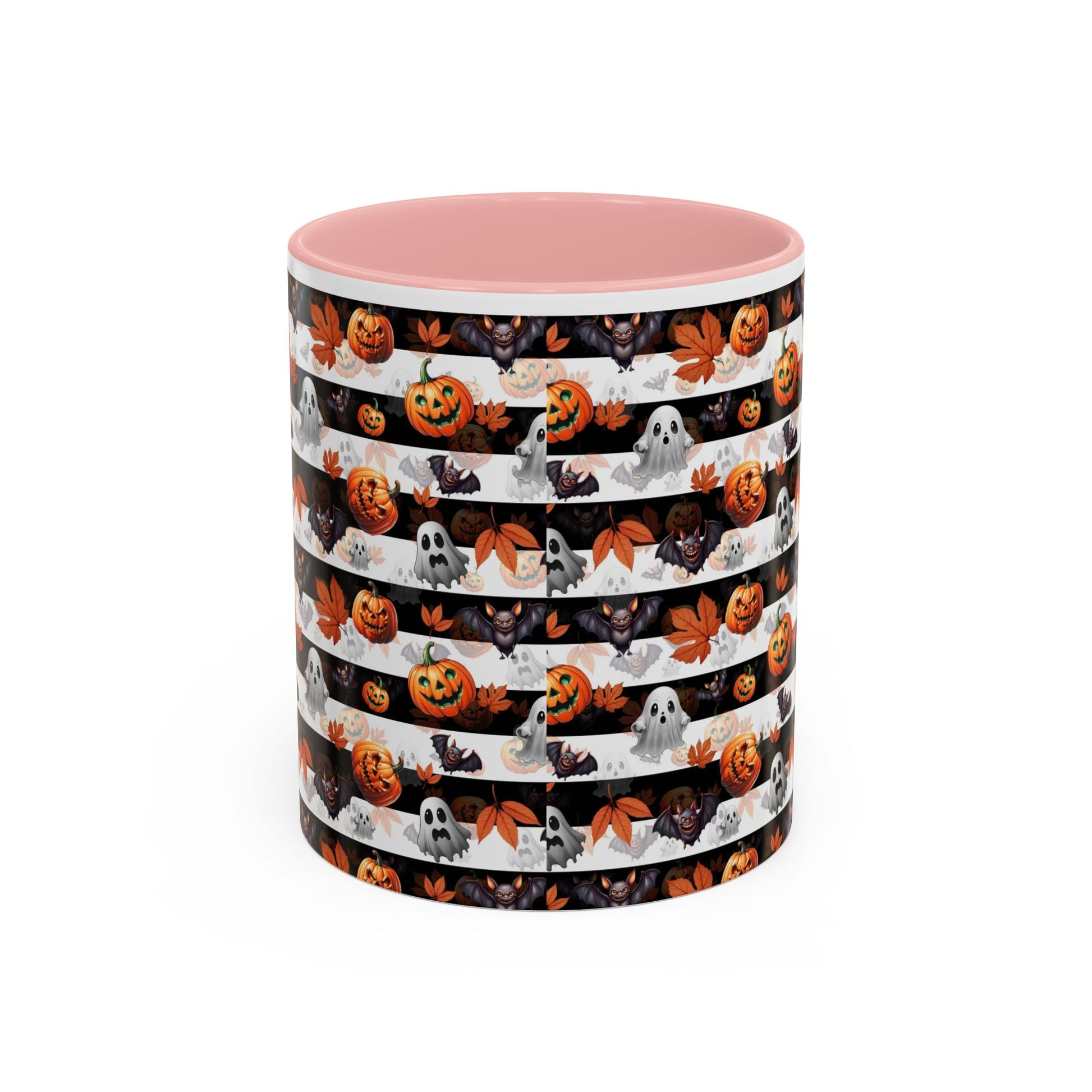 Halloween Striped Ghost & Jack-O'-Lantern Accent Coffee Mug (11/15oz) Printify