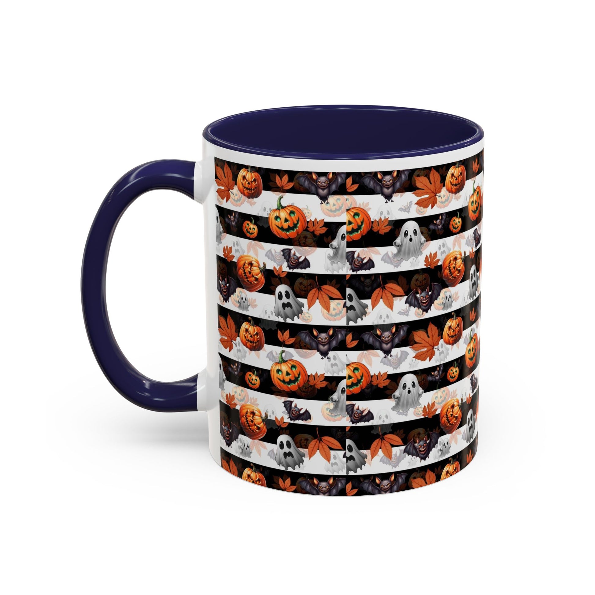 Halloween Striped Ghost & Jack-O'-Lantern Accent Coffee Mug (11/15oz) Printify