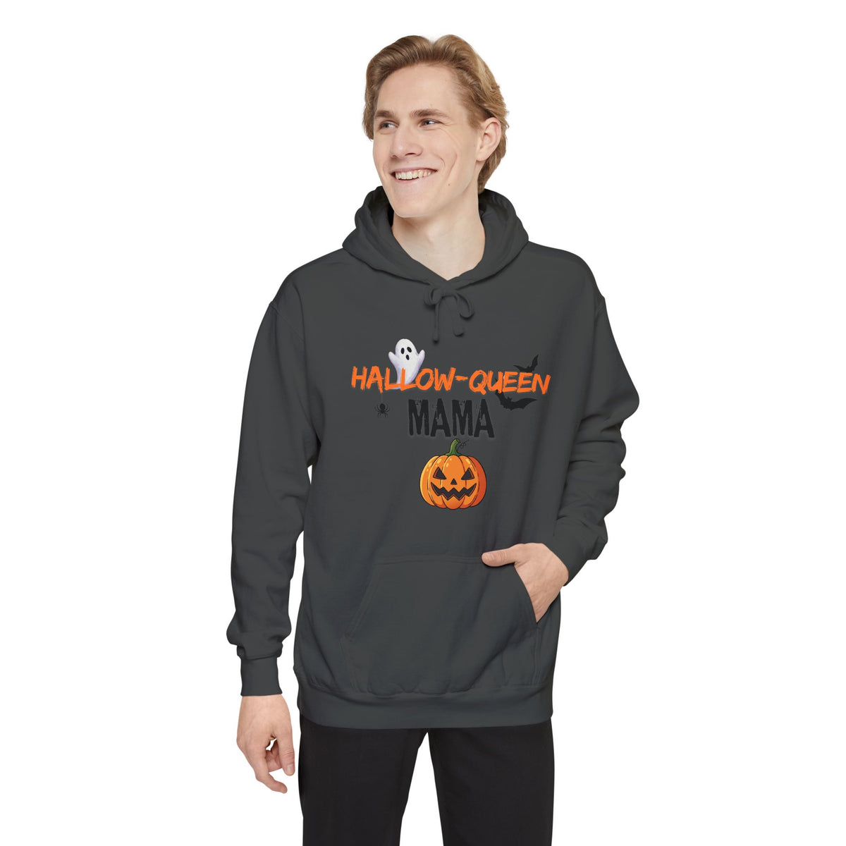 Hallow-Queen Mama Hoodie — Embroidered - Halloween Pumpkin Mom Sweatshirt Printify