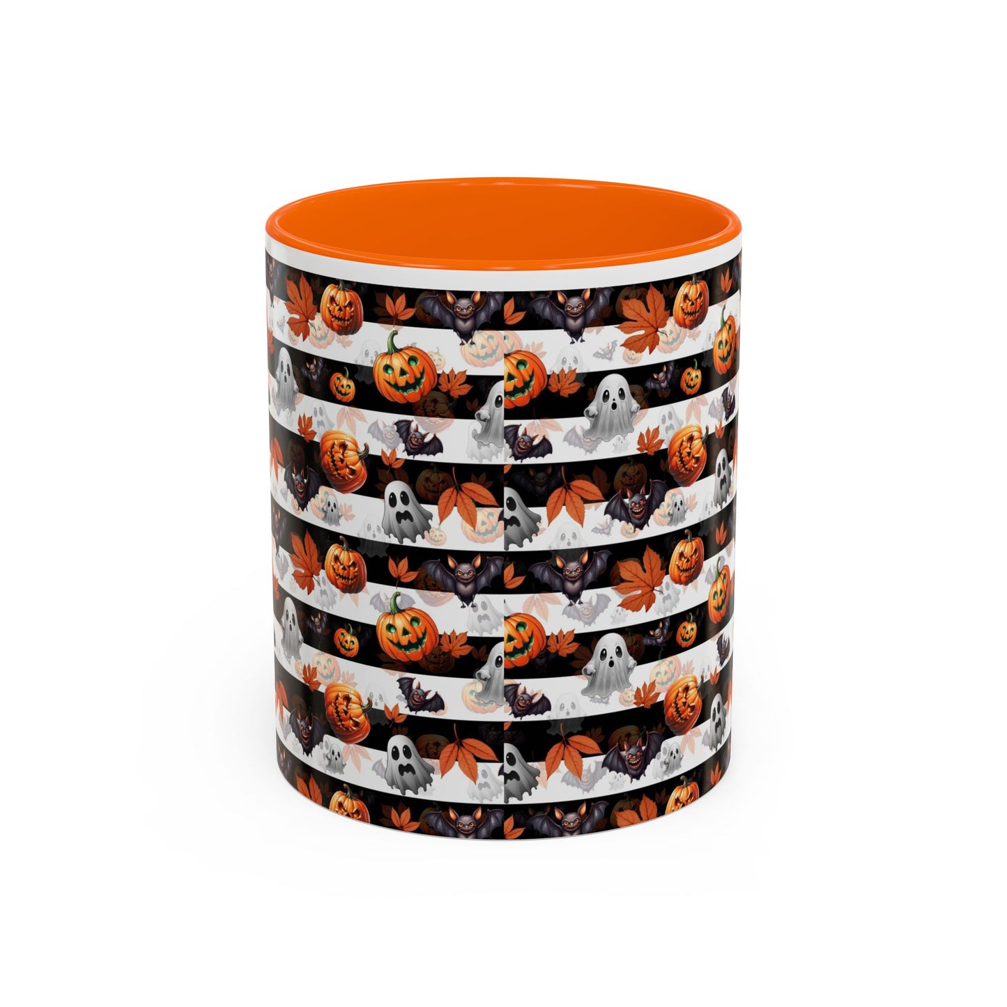 Halloween Striped Ghost & Jack-O'-Lantern Accent Coffee Mug (11/15oz) Printify