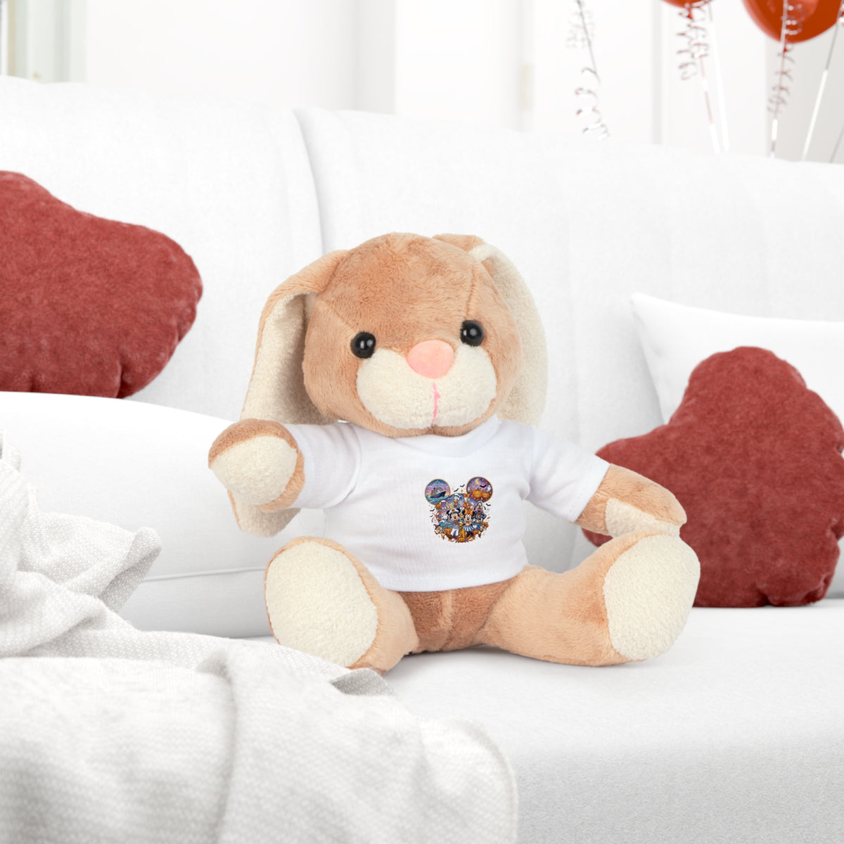 Stuffed Bear with Graphic Tee — Cute Mickey Collage Plush Toy Printify