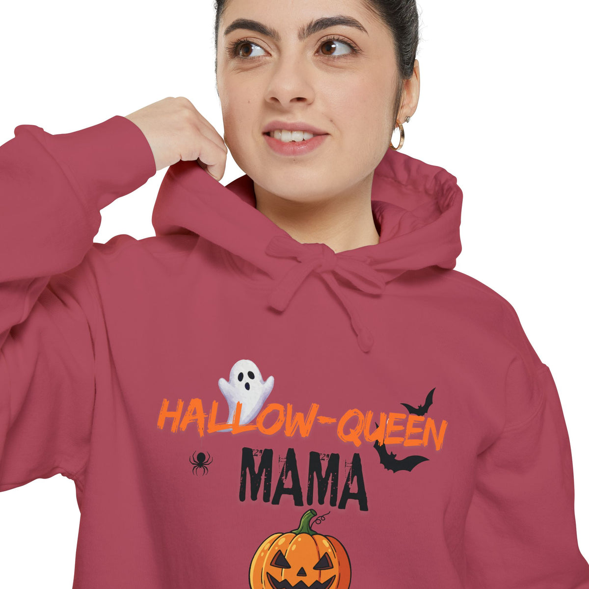 Hallow-Queen Mama Hoodie — Embroidered - Halloween Pumpkin Mom Sweatshirt Printify