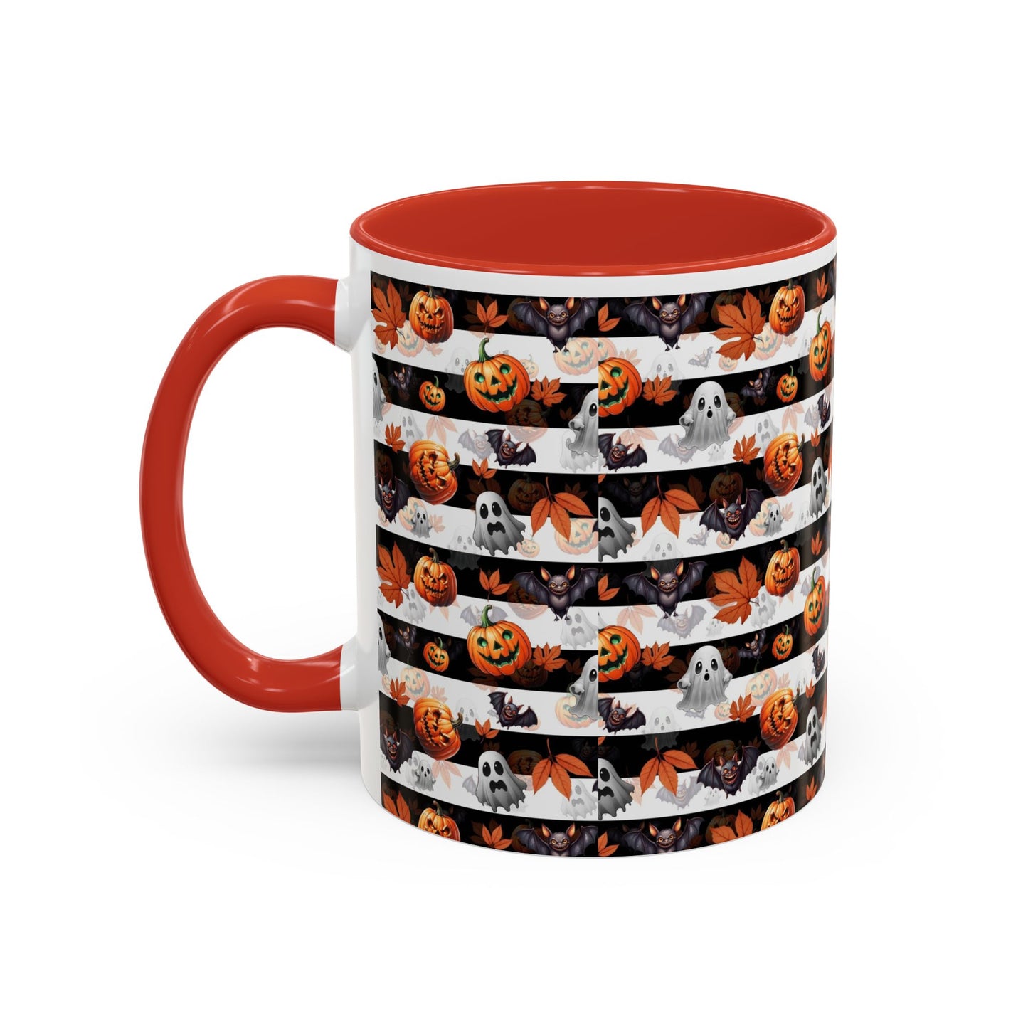 Halloween Striped Ghost & Jack-O'-Lantern Accent Coffee Mug (11/15oz) Printify