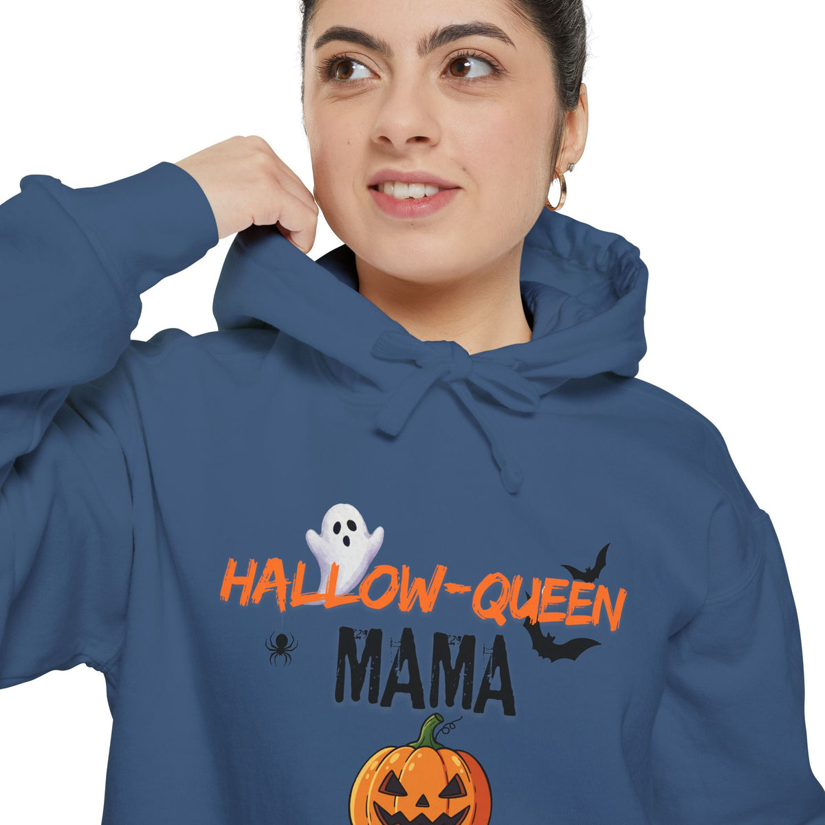 Hallow-Queen Mama Hoodie — Embroidered - Halloween Pumpkin Mom Sweatshirt Printify