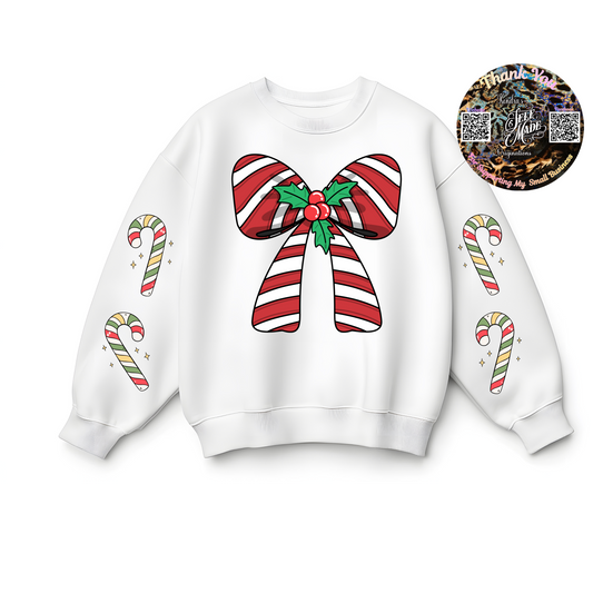 🎀 Candy Cane Bow Christmas Sweatshirt