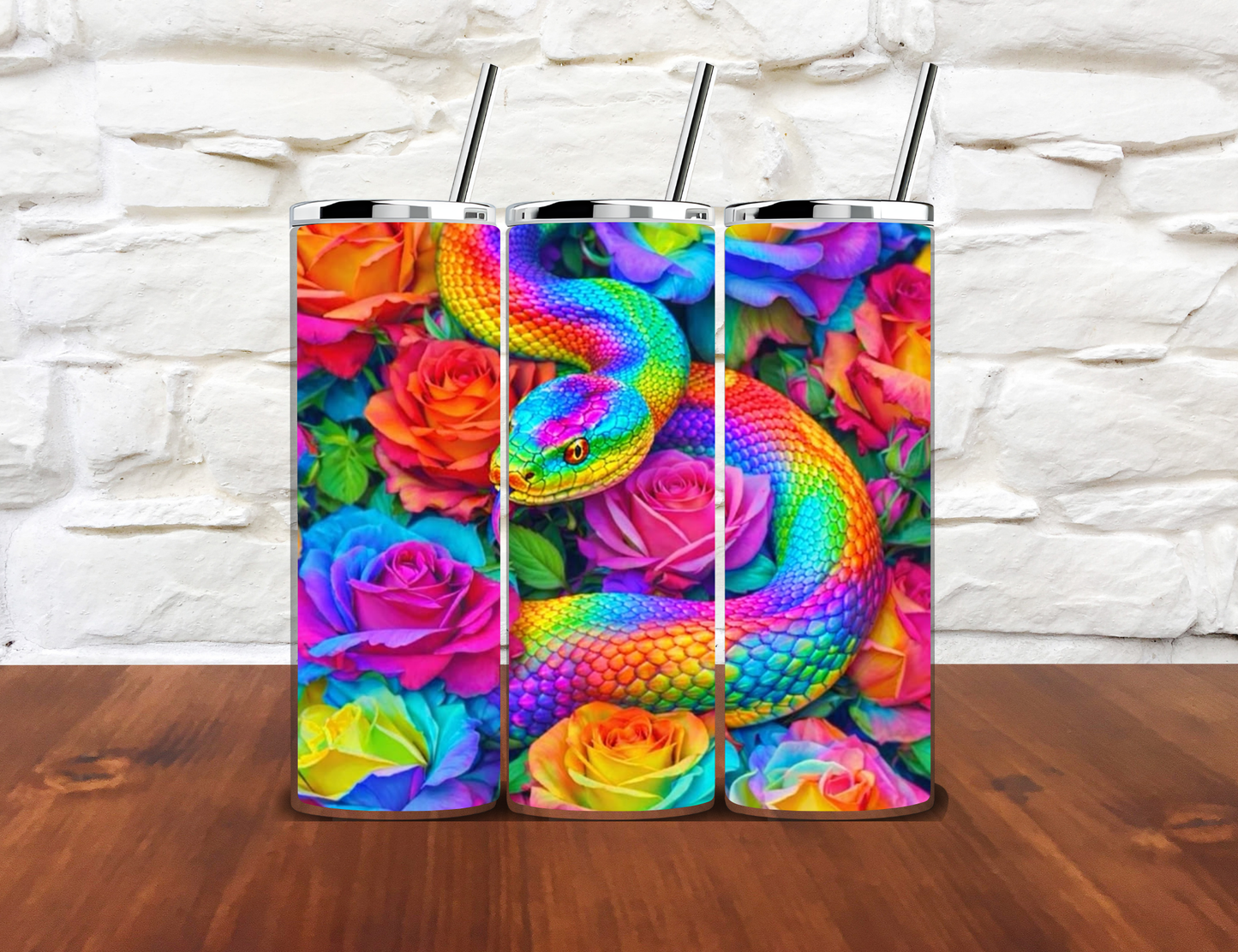 Rainbow Snake Floral Tumbler | 20oz Skinny Tumbler | Colorful Snake Cup | Floral Snake Tumbler | Unique Gothic Gift | Bright Aesthetic Cup Kendra's Self-Made Originations