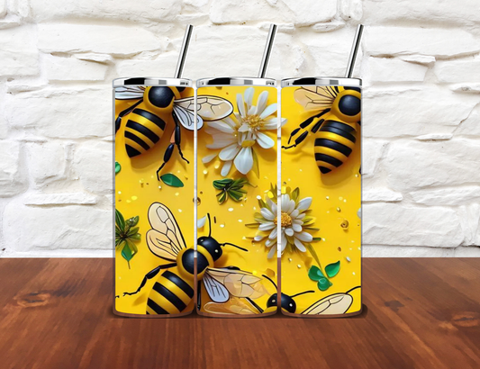 Bee Floral Tumbler | Bee 20oz Skinny Tumbler | Daisy Bee Cup | Spring Tumbler | Bumble Bee Gift | Sublimation Tumbler
