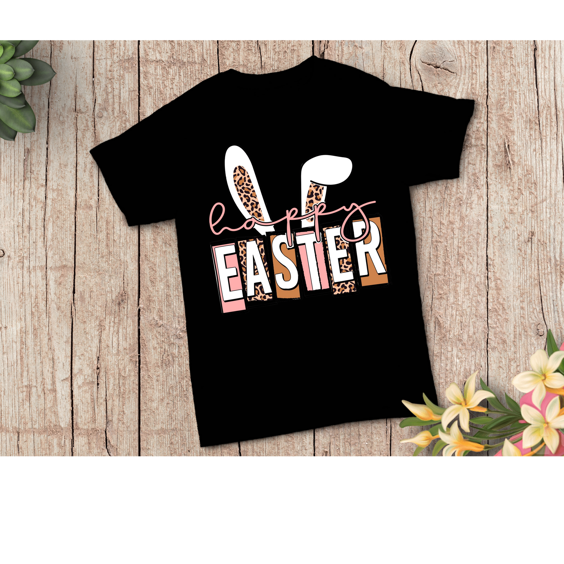 “Happy Easter” Leopard Bunny Graphic Tee – Trendy Spring Easter Shirt Kendra's Self-Made Originations