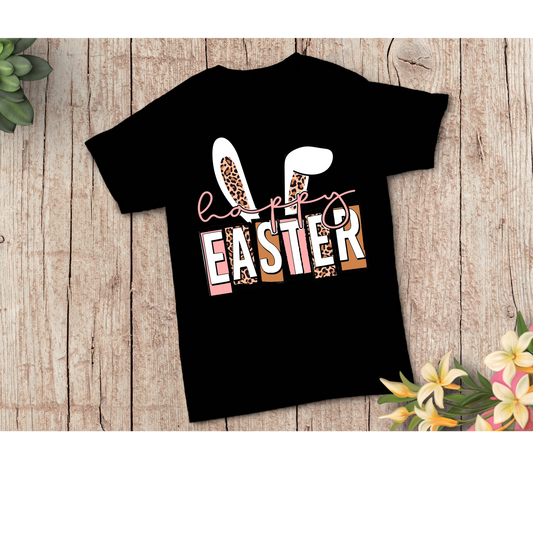 “Happy Easter” Leopard Bunny Graphic Tee – Trendy Spring Easter Shirt Kendra's Self-Made Originations