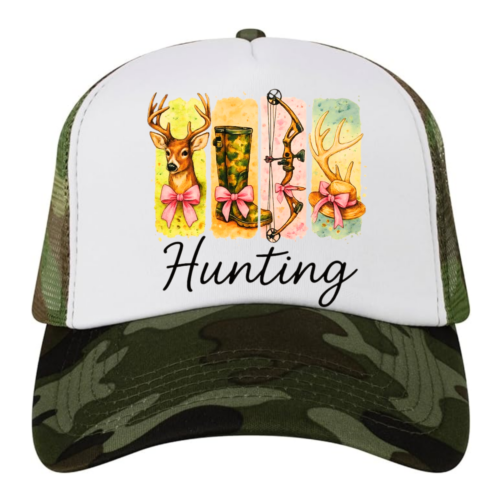 🦌 Hunting Trucker Hat – Camo & Pink Bow Outdoor Cap Kendra's Self-Made Originations
