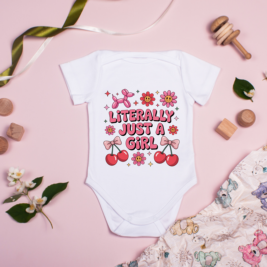🌸 “Literally Just a Girl” Baby Onesie Kendra's Self-Made Originations