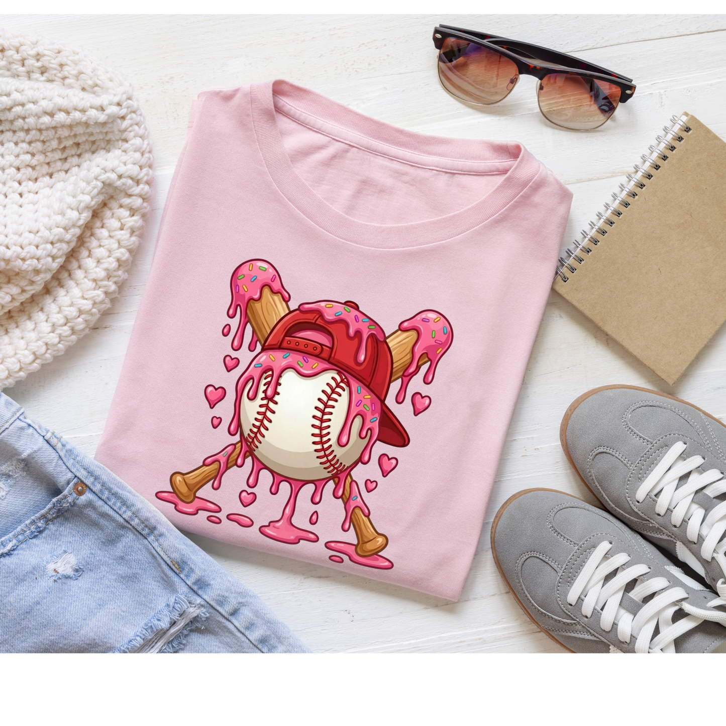 Cute Baseball Graphic Tee – Pink Drip Design Kendra's Self-Made Originations