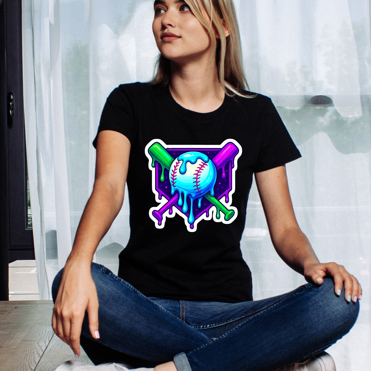 Neon Drip Baseball Graphic Tee – Edgy Sports Style Kendra's Self-Made Originations