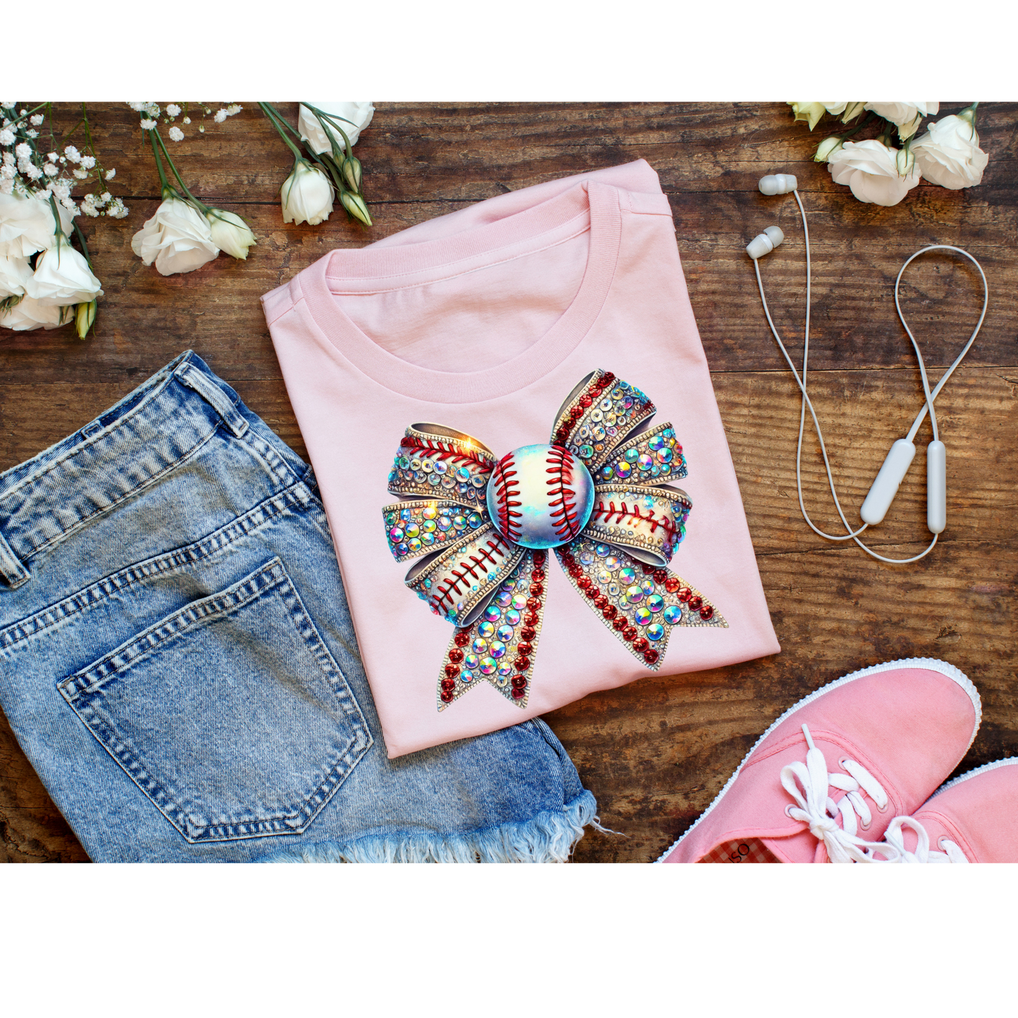 Rhinestone Baseball Bow Graphic Tee Kendra's Self-Made Originations
