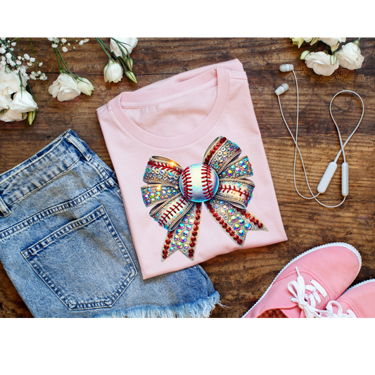 Rhinestone Baseball Bow Graphic Tee Kendra's Self-Made Originations