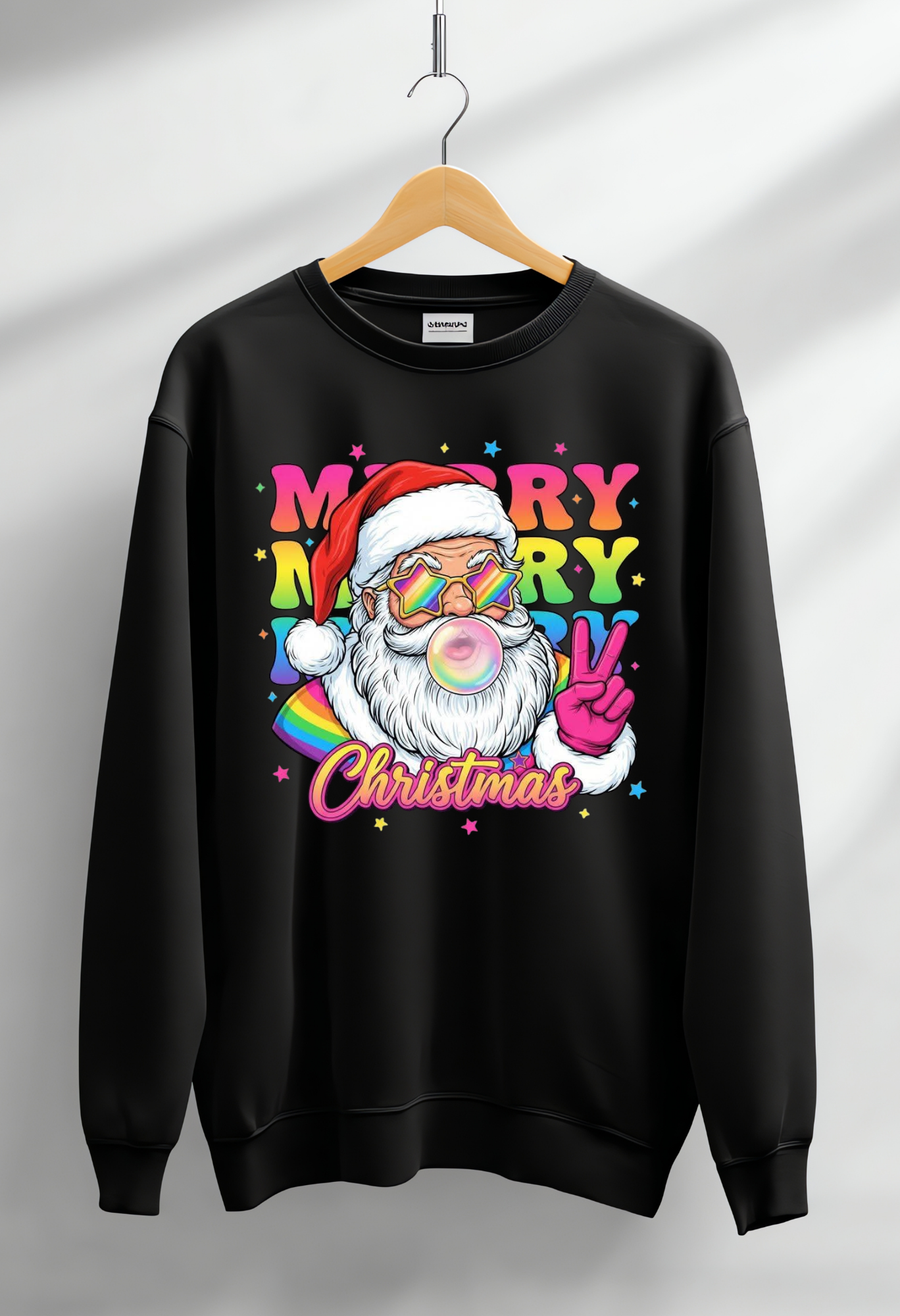 🌈🎅 Groovy Rainbow Santa Sweatshirt – Merry Christmas Retro Vibes Kendra's Self-Made Originations