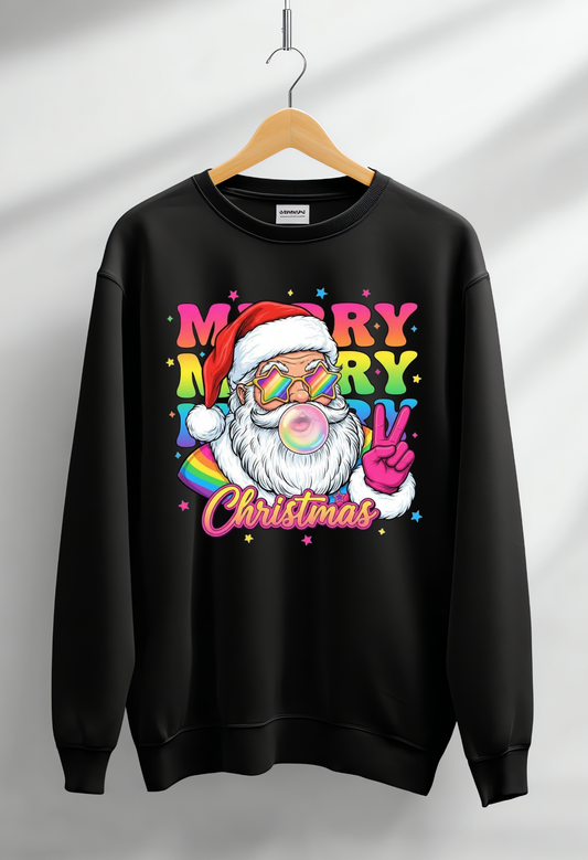🌈🎅 Groovy Rainbow Santa Sweatshirt – Merry Christmas Retro Vibes